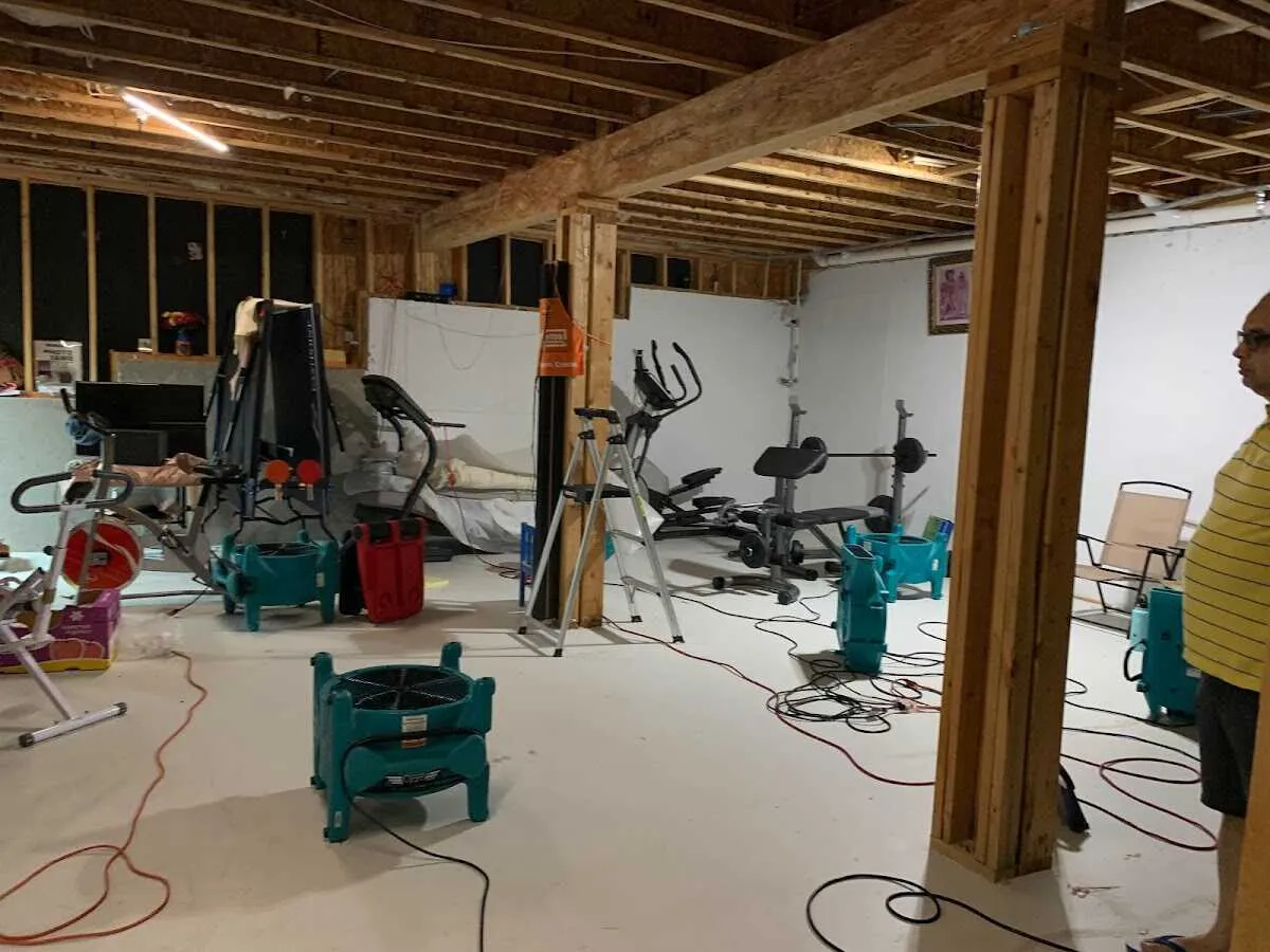 Basement drying equipment setup for Contents Cleaning & Restoration in Goffstown